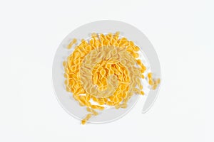 Pasta Farfalline top view on white background