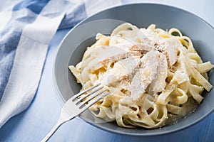Pasta fettuccine alfredo with chicken and parmesan
