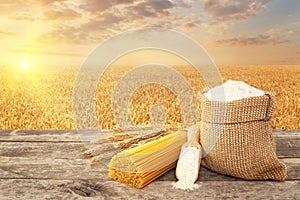 Pasta and flour on table