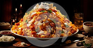 Pasta, food background, Italian national dish - AI generated image