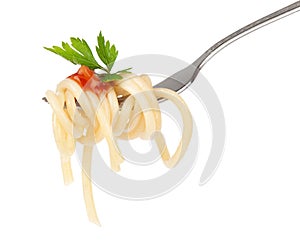 Pasta on fork