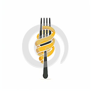 Pasta on fork drawing logo, noodles roll sketched icon, macaroni doodle painting, spaghetti freehand picture