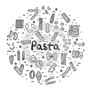 Pasta icons, big set, hand drawn style