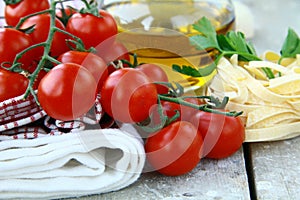 Pasta ingredient olive oil, tomato