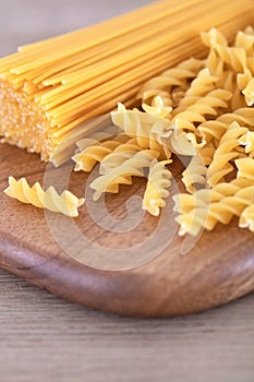 Pasta ingredients on chopping board