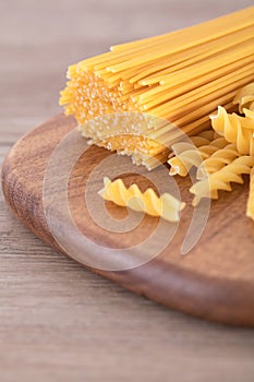 Pasta ingredients on chopping board