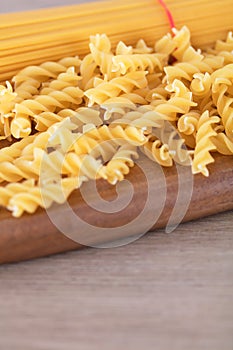 Pasta ingredients on chopping board