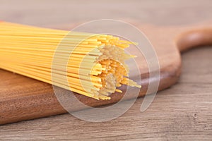 Pasta ingredients on chopping board close-up