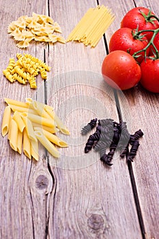 Pasta ingredients isolated on white background, background for a meal