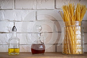 Pasta in a jar on the kitchen table