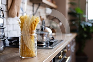 Pasta in a jar on the kitchen table