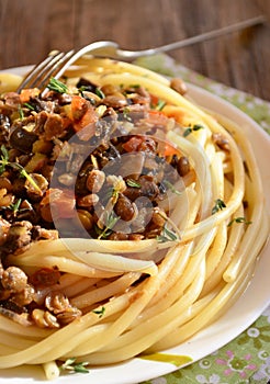 Pasta with lentil bolognese