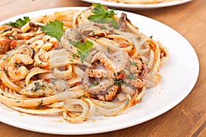 Pasta Linguine Vongole with Seafood photo