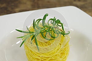 Pasta macaroni with herb rosemary