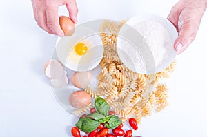 Pasta made by hand in the kitchen with natural ingredients