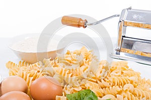 Pasta made by hand in the kitchen with natural ingredients