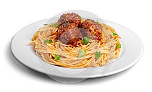 Pasta with meatballs and parsley with tomato sauce