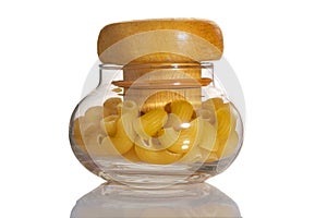 Pasta in mini glass bottle