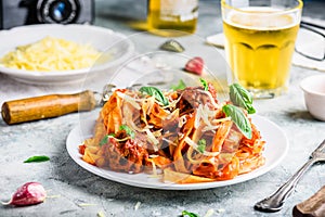 Pasta with mini meatballs