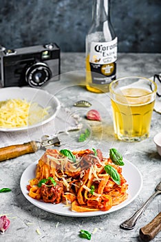 Pasta with mini meatballs
