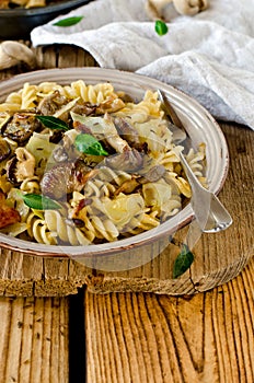 Pasta with mushrooms, cabbage