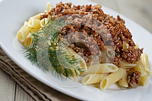 Pasta nautically on wood table