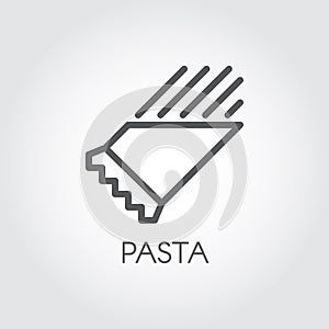 Pasta in package line icon. Symbol of floury meal. Italian dish. Spaghetti or macaroni outline pictograph. Food logo