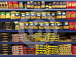 Pasta Packaging in a supermarket on a shelf