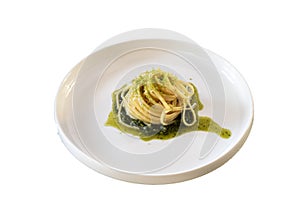 pasta and pesto sauce with herbs cuisine Italiane photo