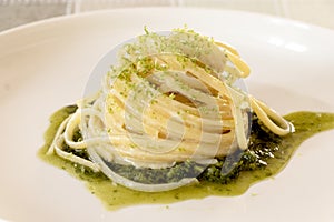 pasta and pesto sauce with herbs cuisine Italiane photo