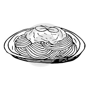 Pasta plate vector illustration, hand drawing doodle