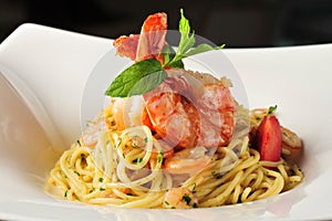 Pasta with prawns, delicious spaghetti with prawns