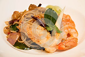 Pasta with prawns, delicious spaghetti