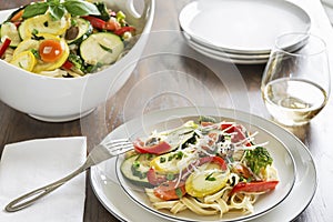 Pasta primavera with fettuccine and garden vegetables