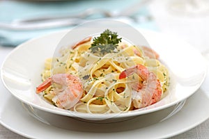 Pasta Primavera with grilled shrimps