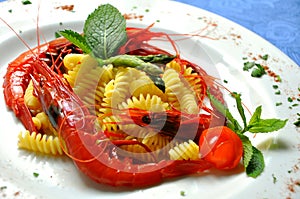 Pasta with red Sicilian prawns photo