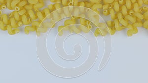 Pasta rotating in a circle, white background, and space for text.