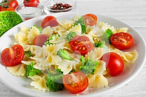 Pasta Salad with broccoli and tomato cherry. vegetarian healthy food