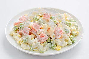 Pasta salad with ham And a variety of vegetables