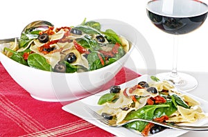 Pasta Salad With Single Serving And Red Wine