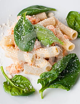 Pasta with salmon and spinach