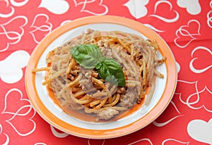 Pasta with a sauce of minced meat