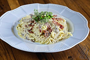 Pasta with sausage cheese and greens