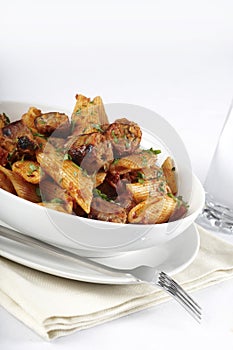 Pasta, sausage and sauce