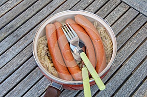 Pasta and sausages for dinner