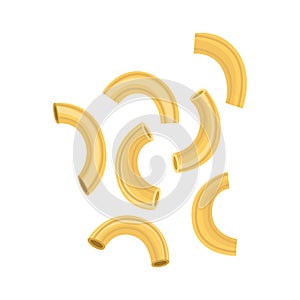 Pasta sedanini rigati. Restaurant delicious menu icon. Raw macaroni. Italian cuisine, wheat flour product. Vector