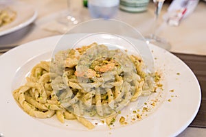 Pasta served in a restaurant in Sicily, Italy