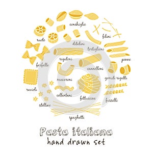 Pasta set drawings. Sketches. Hand-drawing. Vector illustration. Elements for design.