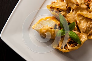 Pasta shells conchiglioni stuffed with meat