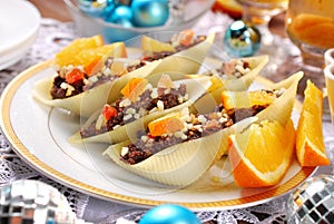 Pasta shells stuffed with poppy seeds for christmas